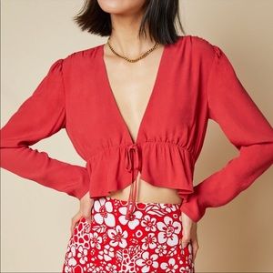 Aritzia Sunday Best Tie Front Cropped Blouse
